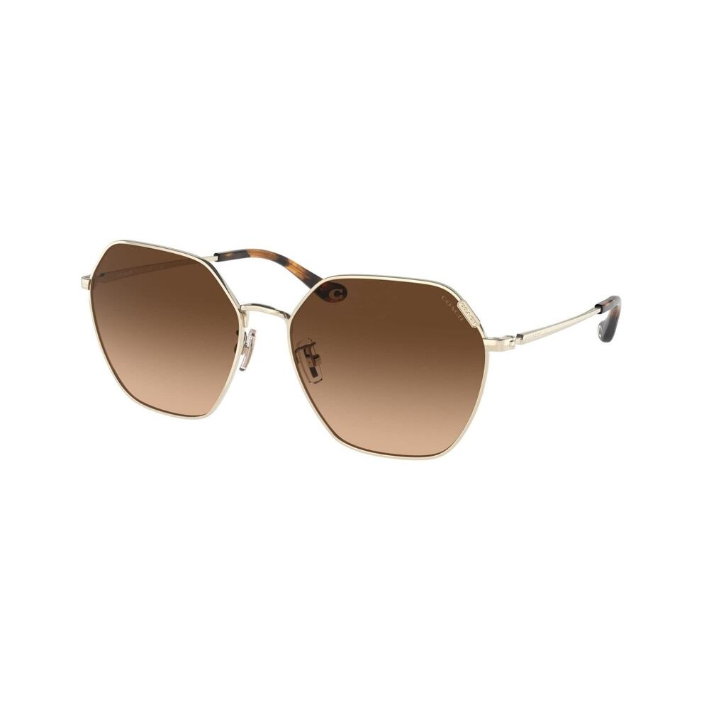 Coach Designer Aviator Sunglasses Round Gold Frame Gradient Amber Lens HC7132